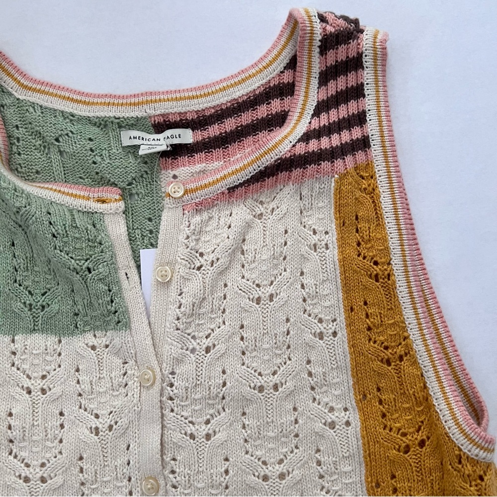 American Eagle Patchwork Button-Up Sweater Vest Small - Picture 4 of 6